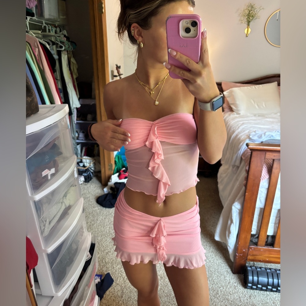 Edikted Pink Ruffled Two-Piece Set